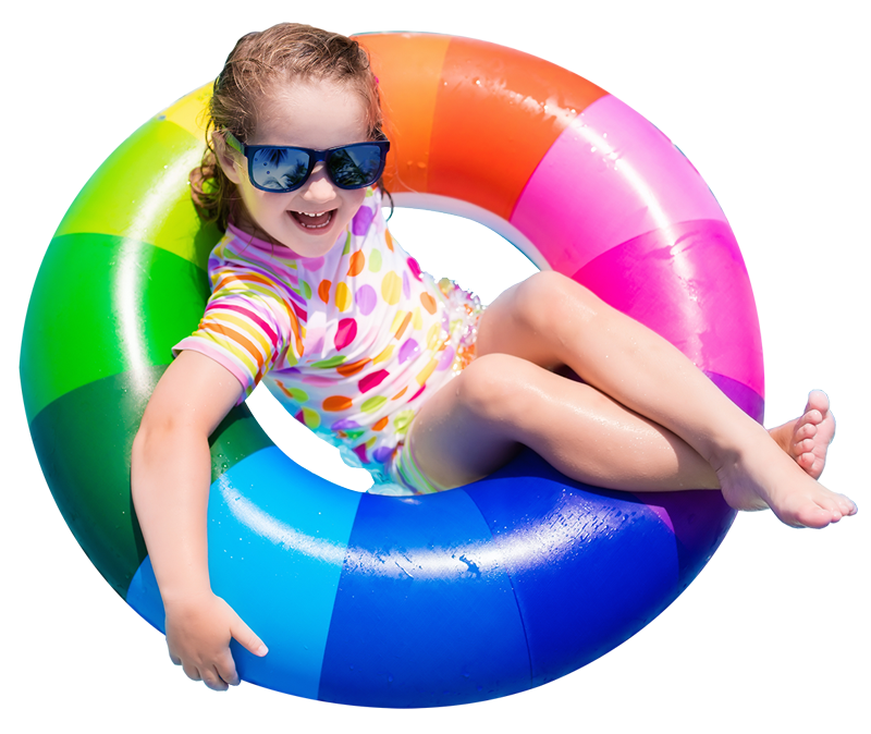 Parrots-Landing-Swimming-Pools-little-girl-rainbow-raft